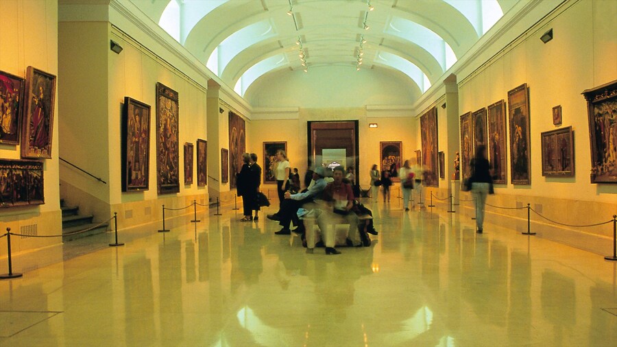 Interior view of the Prado Museum in Madrid, showcasing European art masterpieces.