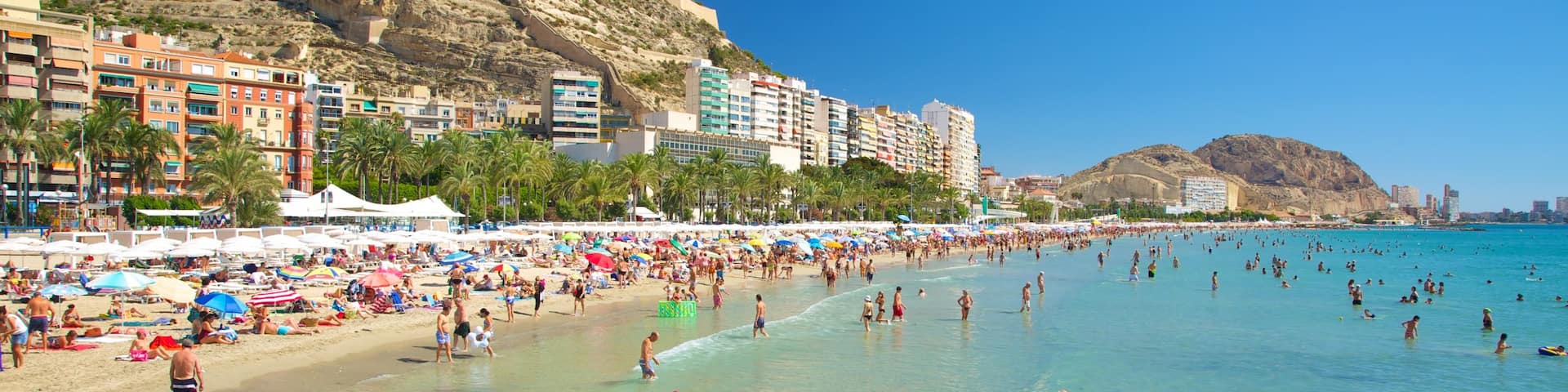 Postiguet Beach showing landscape views, swimming and a sandy beach