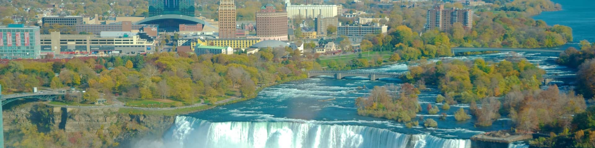 Bridal Veil Falls which includes a city, a waterfall and landscape views