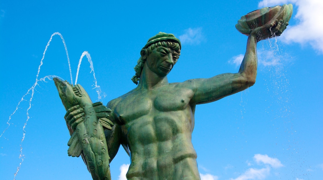 Poseidon-statuen fasiliteter samt statue eller skulptur og fjell