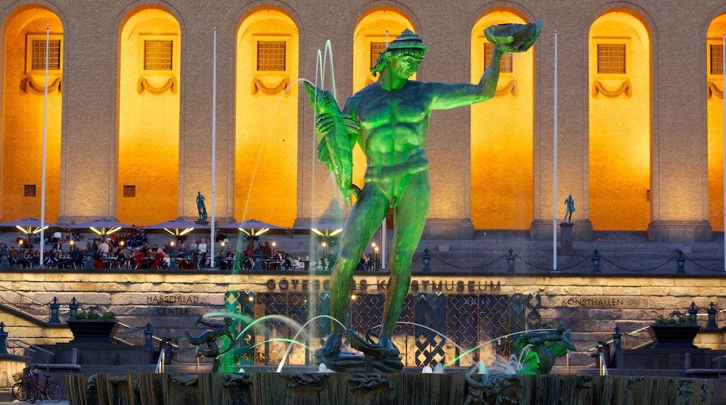 Gothenburg featuring night scenes, a statue or sculpture and outdoor art