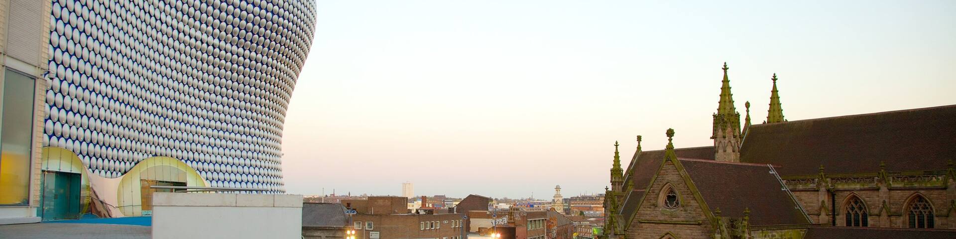 Bullring Shopping Centre showing a church or cathedral, heritage architecture and modern architecture