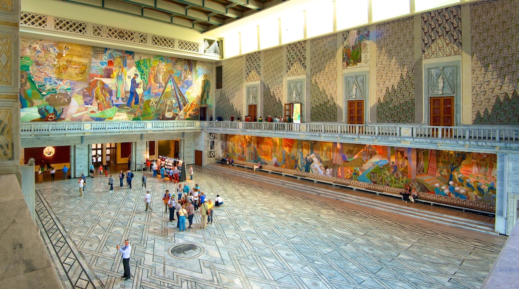 Oslo City Hall featuring an administrative building, art and interior views