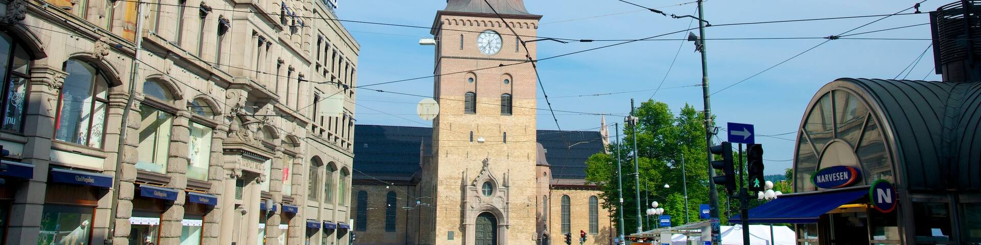 Oslo Cathedral which includes heritage architecture, a city and a church or cathedral
