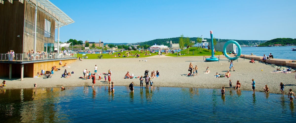Oslo som inkluderar en park, en kuststad och bad