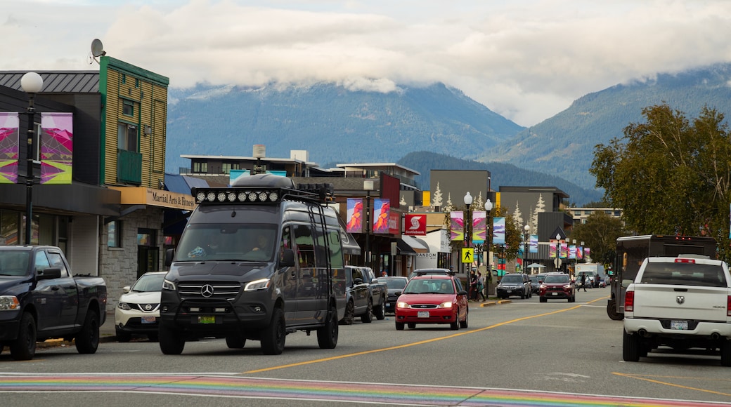 Downtown Squamish showing a small town or village