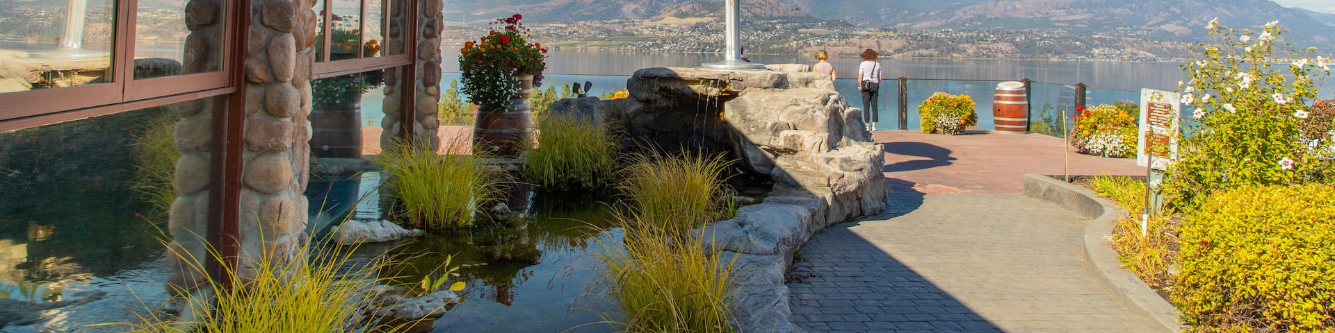 Summerhill Pyramid Winery featuring a garden, outdoor art and views