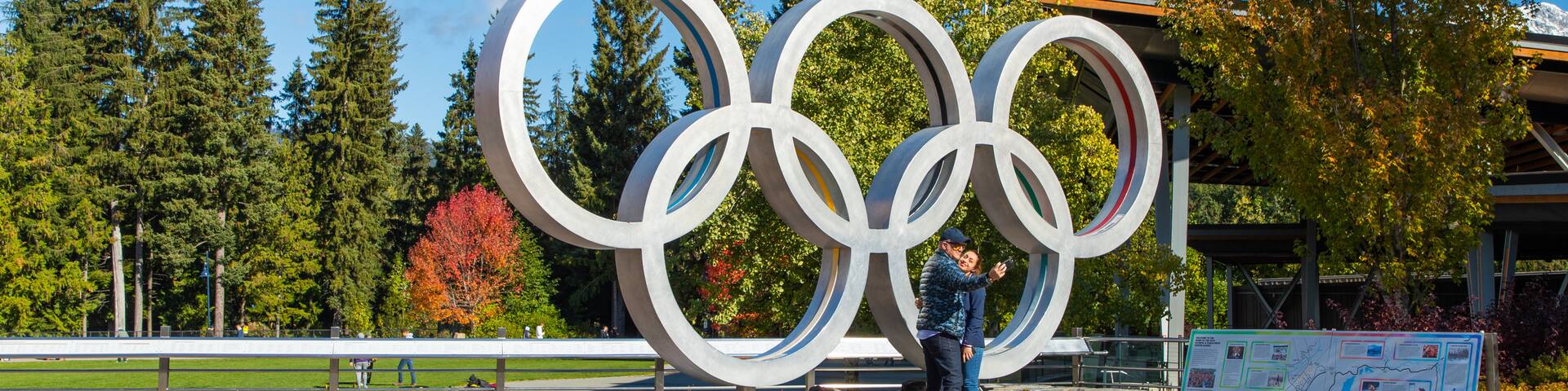 Whistler Olympic Plaza which includes signage as well as a couple