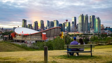 Scotiabank Saddledome featuring a park, a sunset and landscape views