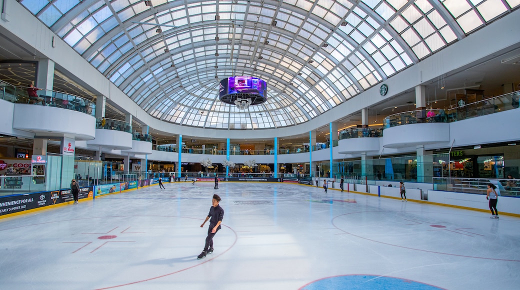 West Edmonton Mall featuring interior views and ice skating as well as an individual male