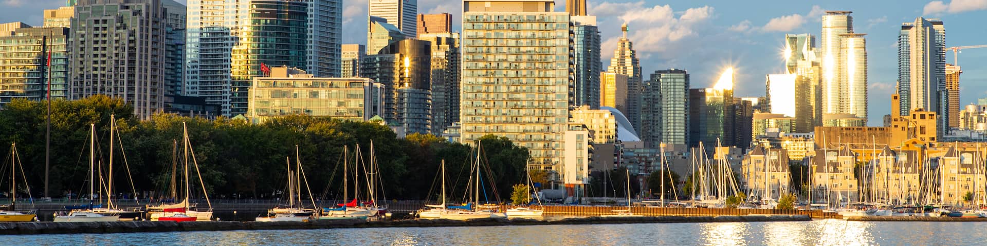Toronto which includes a bay or harbor, a sunset and a city