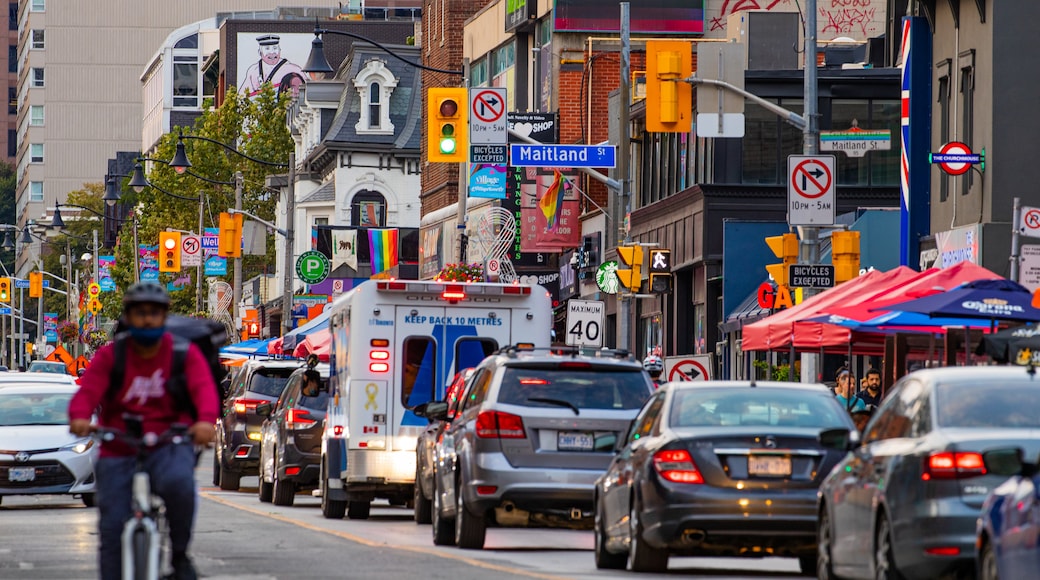 Church and Wellesley showing street scenes and a city