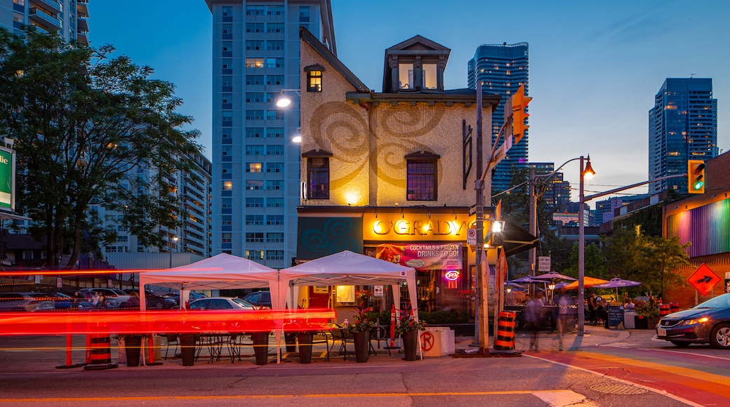 Church and Wellesley showing night scenes, nightlife and a city