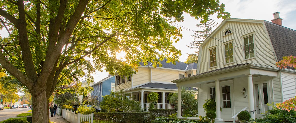 Old Town Historic District which includes a sunset and a house