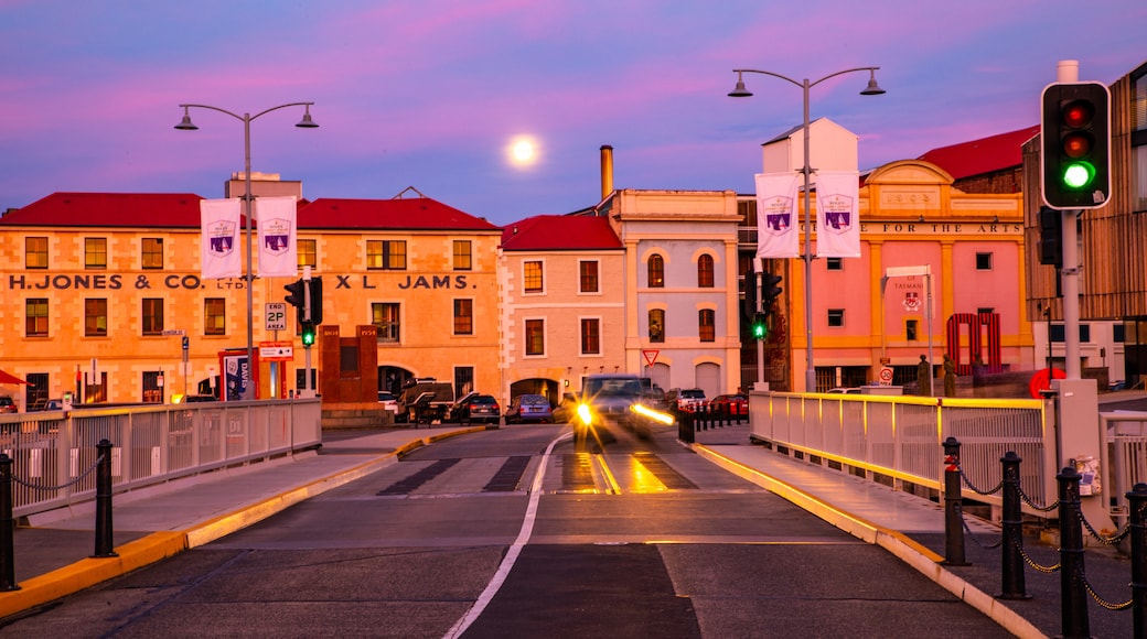 Constitution Dock which includes a sunset