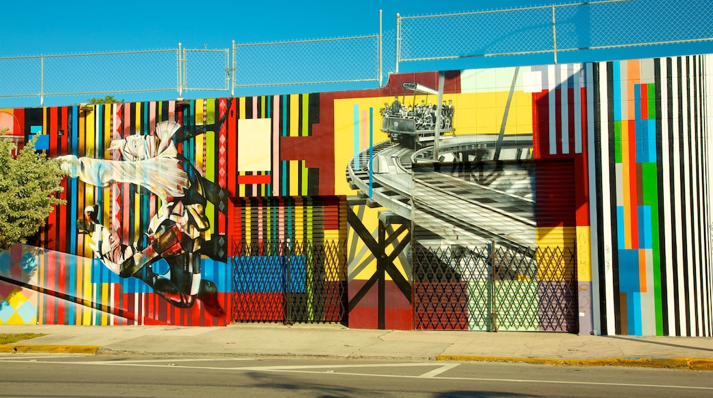 Distrito de arte Wynwood mostrando arte al aire libre y imágenes de calles