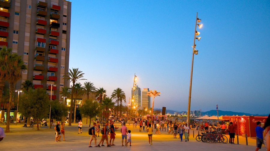 Strand von Barceloneta das einen bei Nacht, Stadt und Straßenszenen