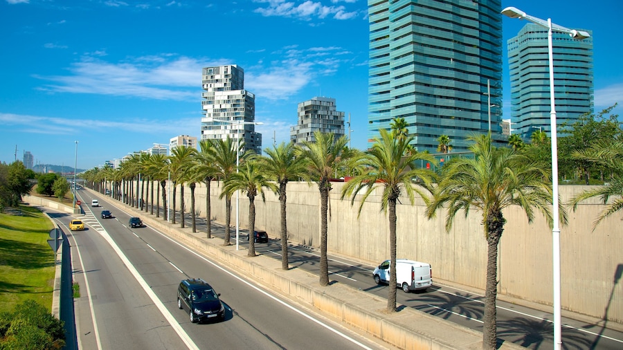 Barcelona bevat een wolkenkrabber, een stad en straten
