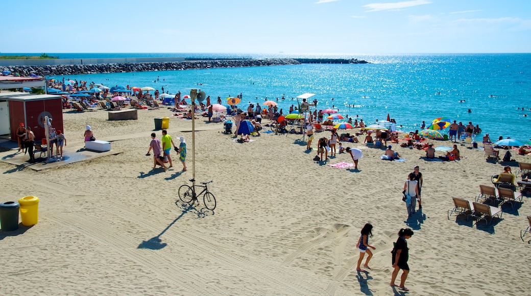 Llevant Beach showing general coastal views and a beach as well as a small group of people