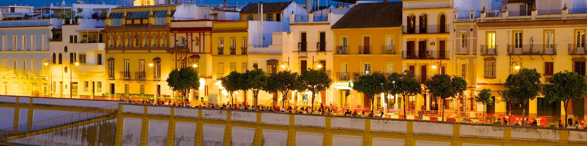 Triana Bridge showing a river or creek, a city and night scenes