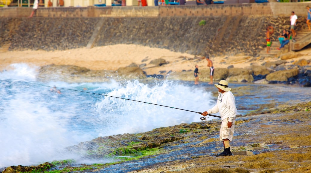 Hookipa Beach Park featuring fishing and rugged coastline as well as an individual male