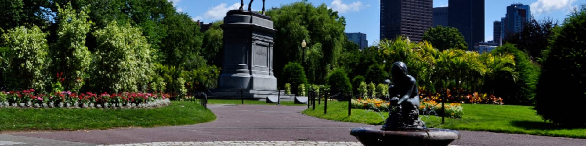 Jardín Público de Boston mostrando una estatua o escultura, un monumento y un parque