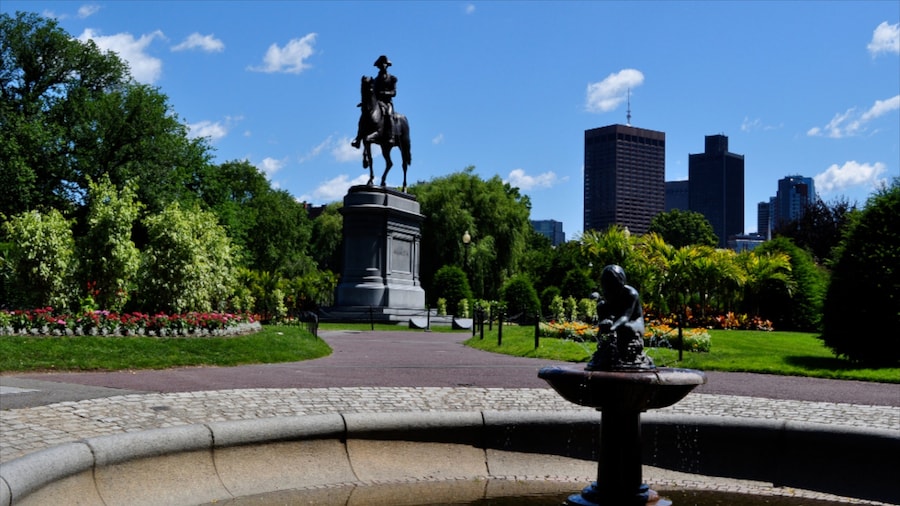 Boston Public Garden which includes a fountain, a garden and a monument