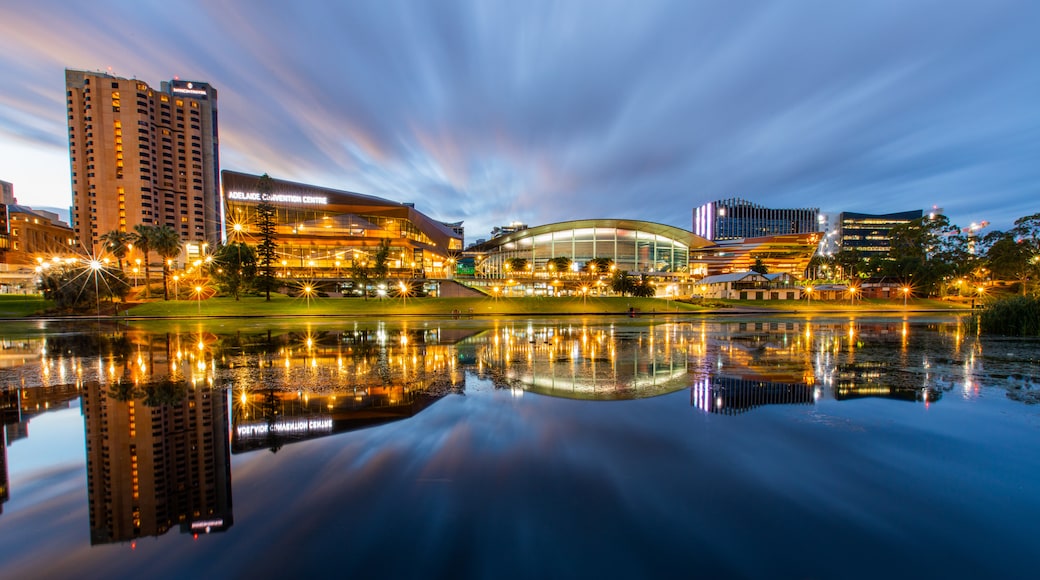 Adelaide Central Business District featuring a city, night scenes and a bay or harbor