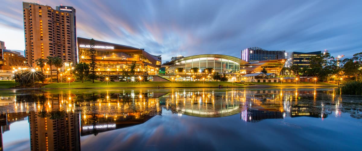 Adelaide Central Business District featuring a city, night scenes and a bay or harbor