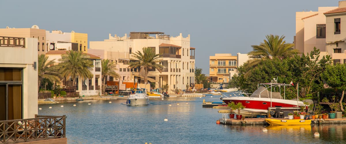 Amwaj Islands which includes a river or creek and a bay or harbor