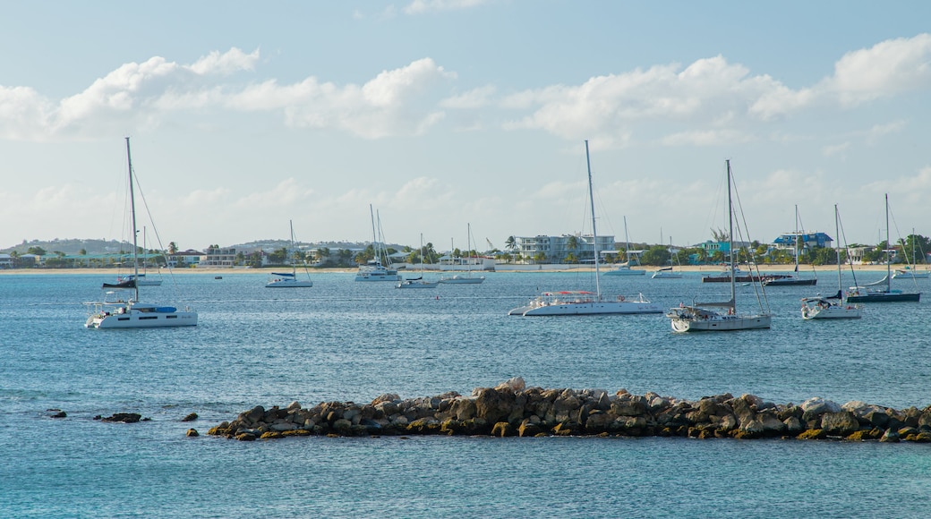 Simpson Bay showing a bay or harbor, a sunset and general coastal views