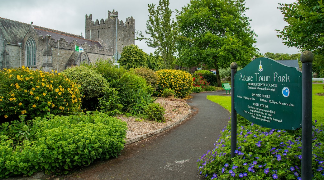 Adare featuring signage, wildflowers and a garden