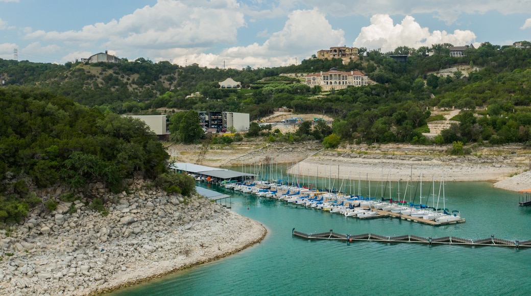 Lake Travis featuring a bay or harbor, a coastal town and general coastal views