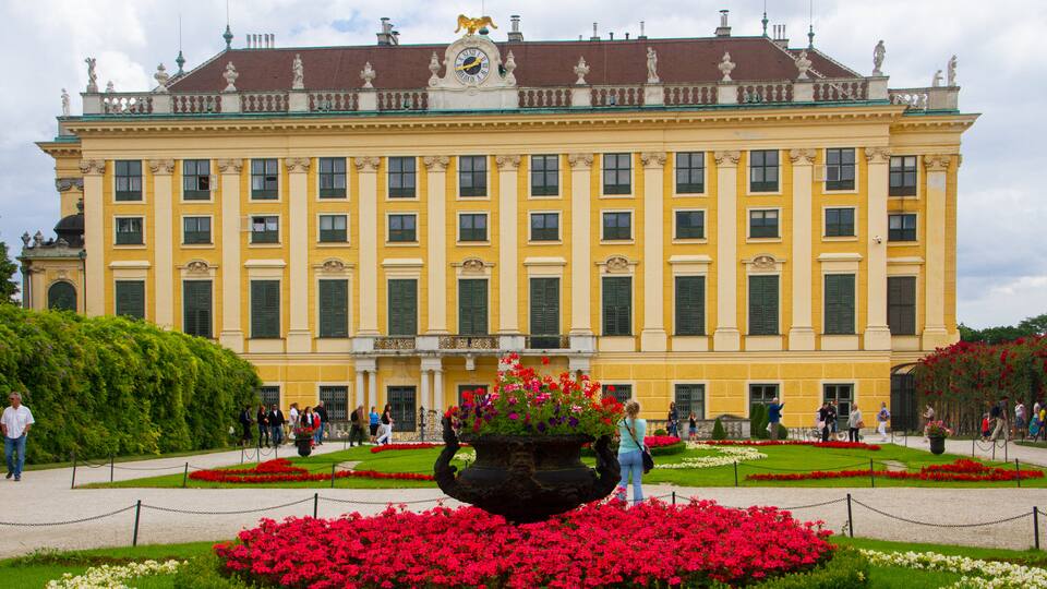 Schönbrunn showing a garden, heritage architecture and flowers