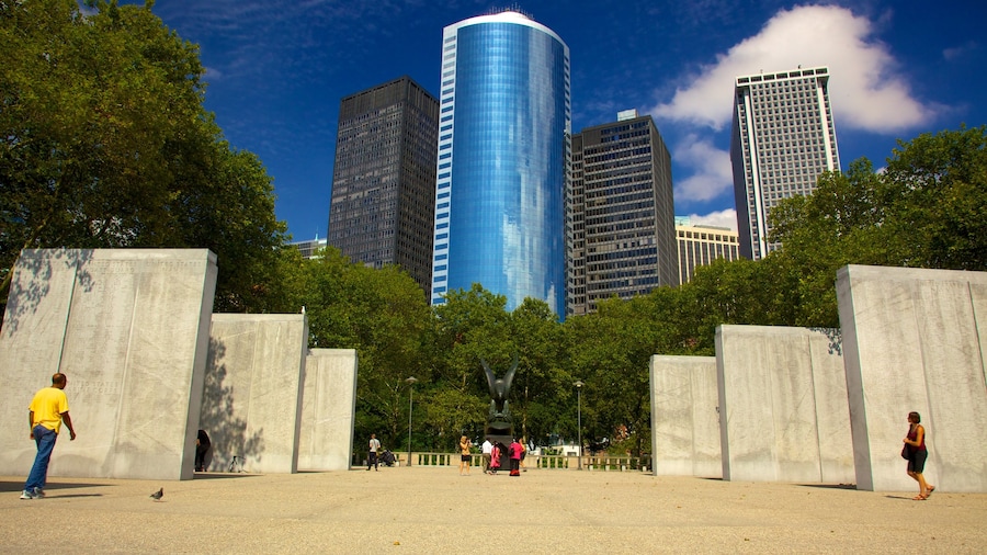 Battery Park featuring a square or plaza, modern architecture and a city