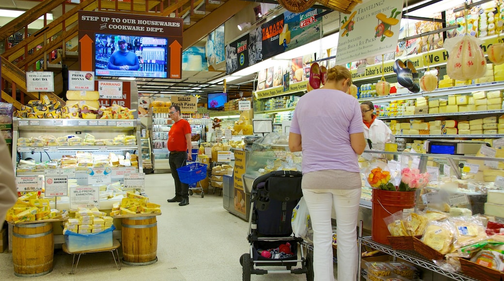 Nueva York mostrando comida, vistas interiores y mercados