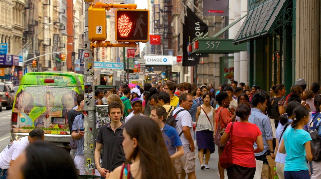 SoHo - Tribeca featuring a city and street scenes as well as a large group of people