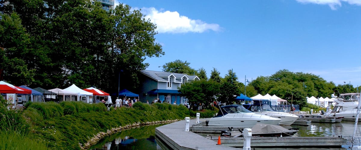 Port Credit which includes a marina, a lake or waterhole and a house
