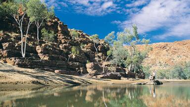 Alice Springs mostrando lago o sorgente d\'acqua, vista del paesaggio e gola o canyon