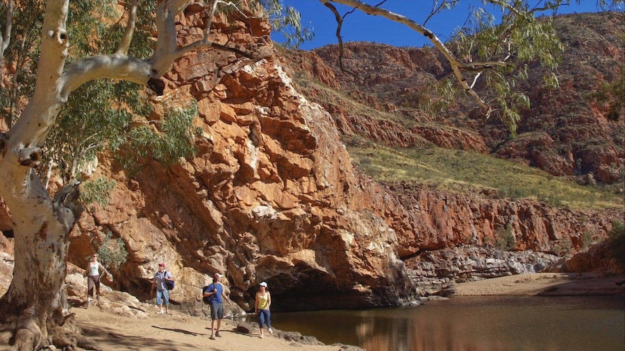 Alice Springs which includes a lake or waterhole, hiking or walking and a gorge or canyon