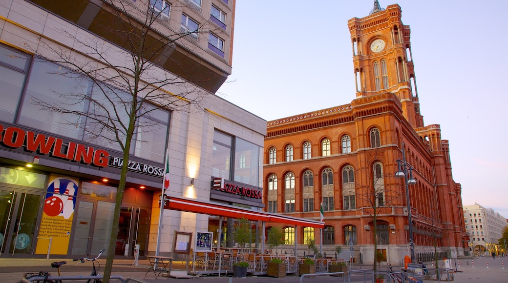 Red Town Hall which includes a square or plaza, heritage architecture and a city