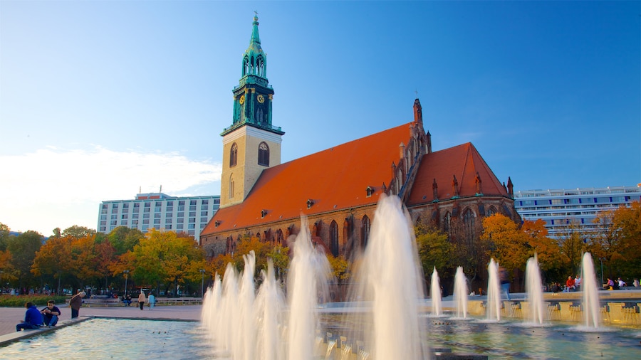 Marienkirche ofreciendo una fuente, arquitectura patrimonial y una plaza