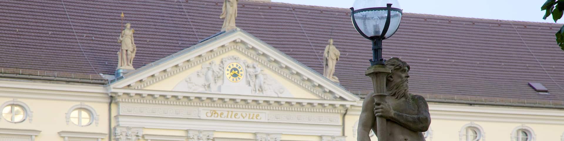 Bellevue Palace which includes a castle, a statue or sculpture and heritage architecture