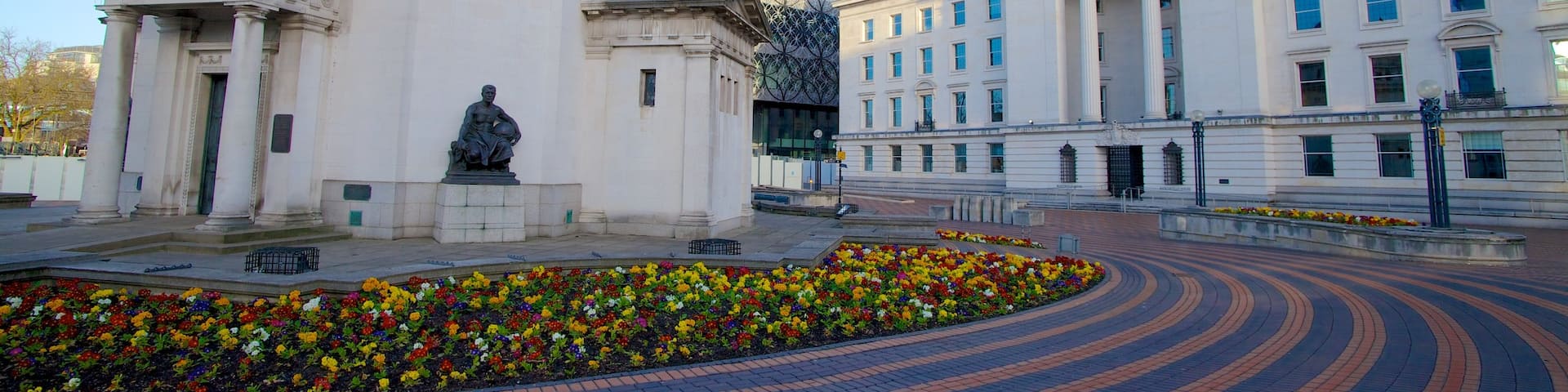 Birmingham which includes a square or plaza, flowers and modern architecture