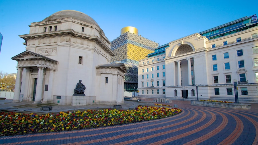 Birmingham which includes flowers, a square or plaza and heritage architecture