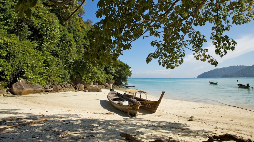 Ko Surin nationalpark som visar en sandstrand, tropisk natur och kustutsikter