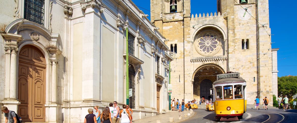 Lisbon Cathedral showing a church or cathedral, heritage architecture and a city