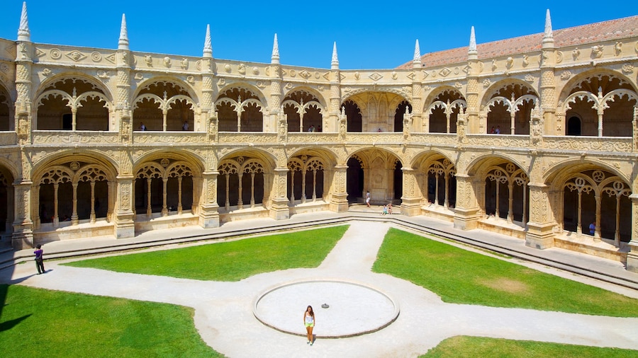 Jeronimos Monastery featuring a square or plaza, a church or cathedral and heritage architecture