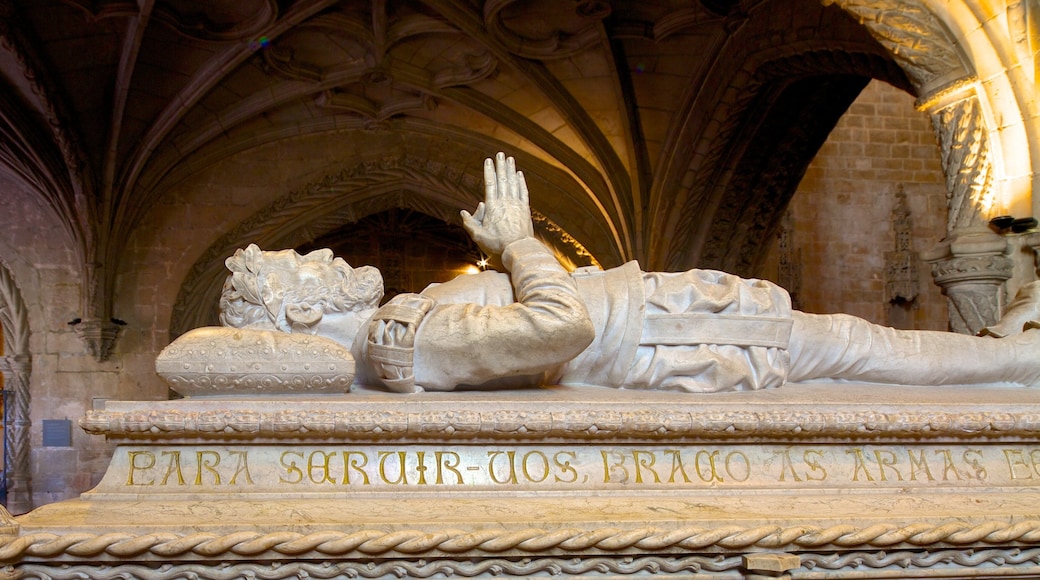 Jeronimos Monastery featuring religious elements, interior views and a church or cathedral