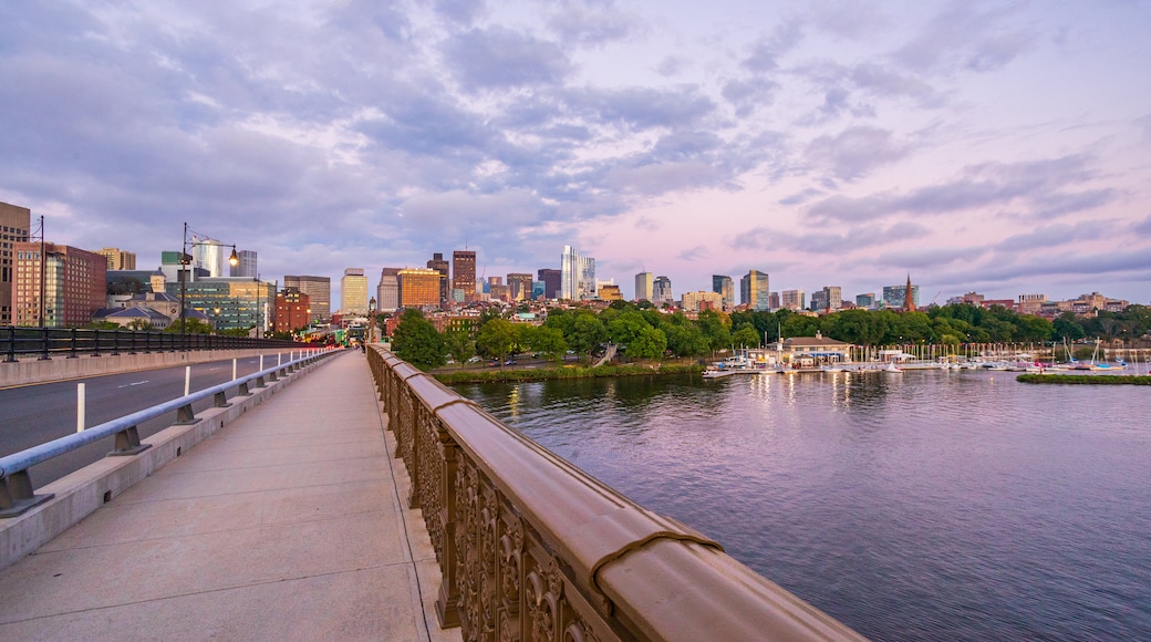 Longfellow Bridge featuring a bay or harbor, a sunset and a city